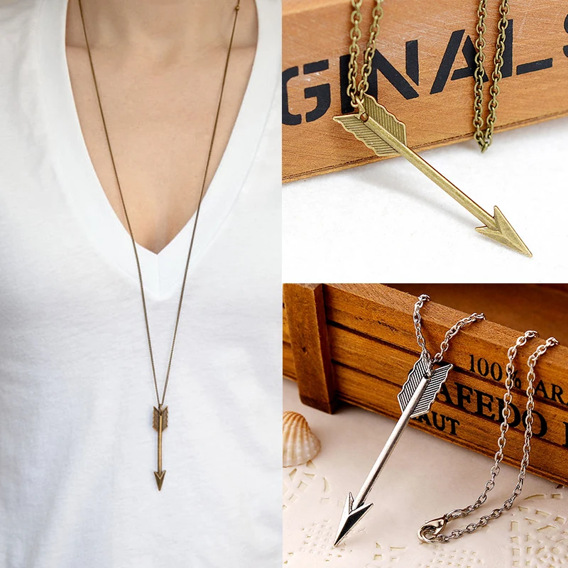 

LNRRABC Fashion Women Necklace Long Chain Arrow Head Pendant Bronze Jewelry Gift Simple Sweater Necklace