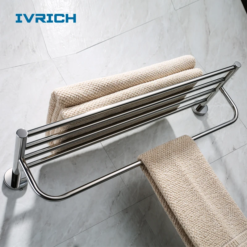 IVRICH مزدوجة طبقة ثابتة الحمام منشفة حامل رف سميكة Sus304 جدار فولاذي مقاوم للصدأ شنت الرف مرآة مصقول SH01 IVRICH مزدوجة طبقة ثابتة الحمام منشفة حامل رف سميكة Sus304 جدار فولاذي مقاوم للصدأ شنت الرف مرآة مصقول SH01