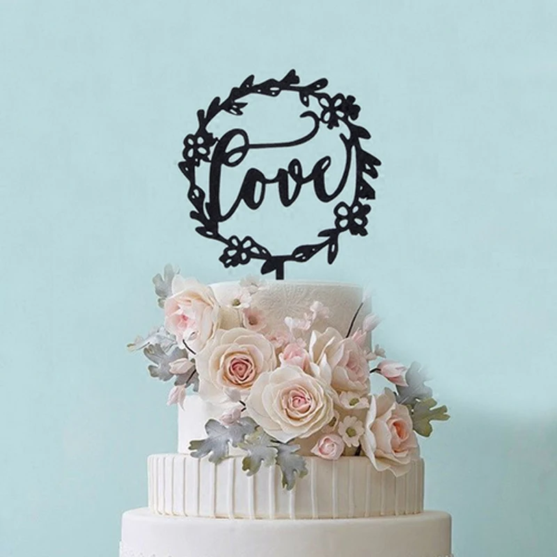 

1 pcs black sketch love garland cake topper for wedding cake decoration valentine's day party favor surprise supplies