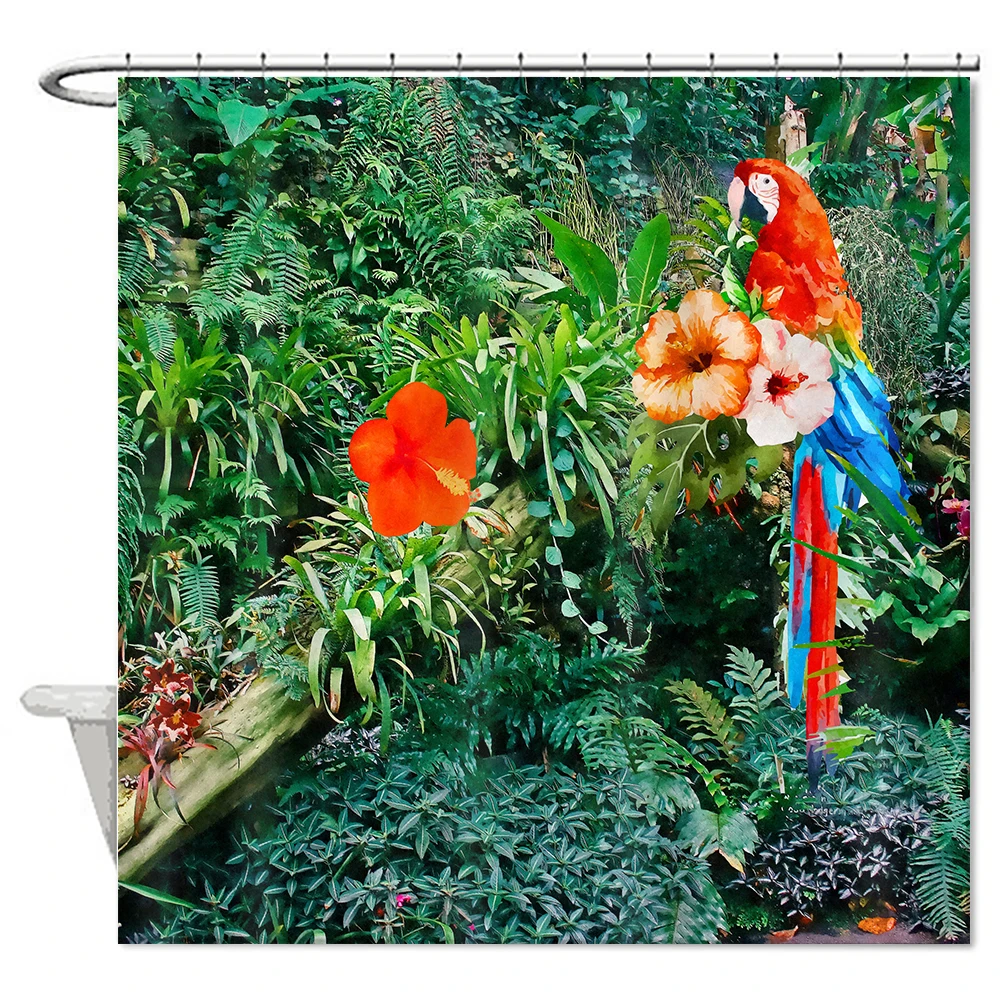 Nature Scenic Green Bird Shower Curtain Polyester Cotton Bathroom