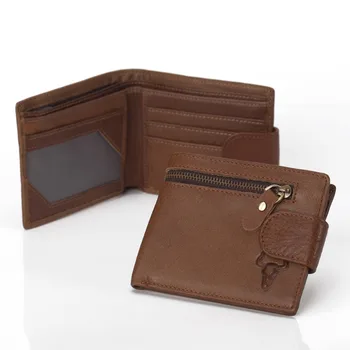 

Small Men's Wallets Cowhide Leather Purse Bifold Wallets Credit Card Holders Men's Organizer Wallets Zipper Hasp Short Wallets