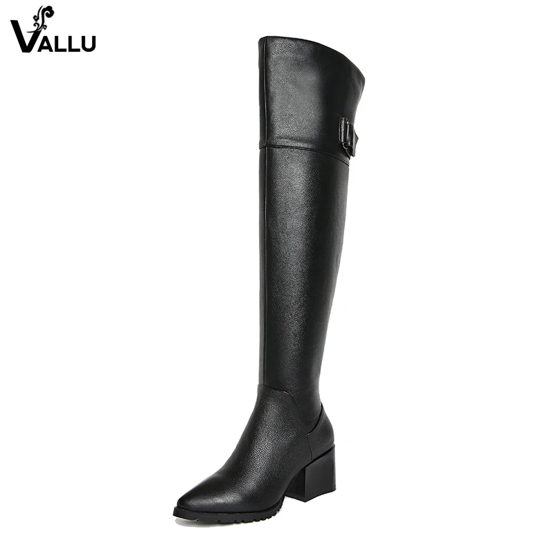 

Plus Size 42 Women's Long Boots British Natural Leather Lady Fashion Sexy Plush Booties High Heel Winter Warm Female Thigh Shoes
