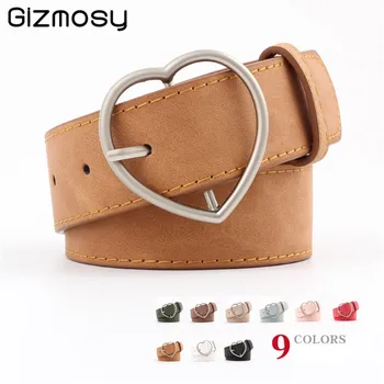 

Solid Color Alloy Heart Shaped Buckle Leather Belts for Women 2019 Fashion Accesories Female Candy Color Brown Belts SY5080