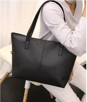 

1 piece 7 solid colors PU leather handbag brief shoulder bags gray black large capacity luxury tote shopping bag
