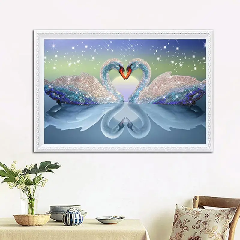 

5D DIY Diamond Embroidery Swan Animal Round Cross Stitch Diamond Painting Patterns Rhinestones Needlework Home Decor Gift