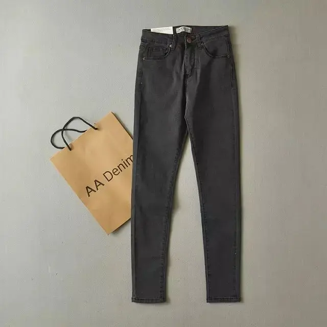 Женские джинсы в американском стиле с высокой талией, эластичные узкие брюки-карандаш, джинсовые брюки, модные женские джинсы серого цвета - Цвет: Dark grey