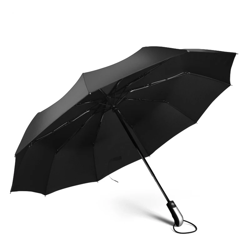 LIKE RAIN большой сильный мужской Авто зонтик для женщин ветрозащитный складной Зонты, дождь женский качественный зонтик с брендом UBY10 - Цвет: Черный