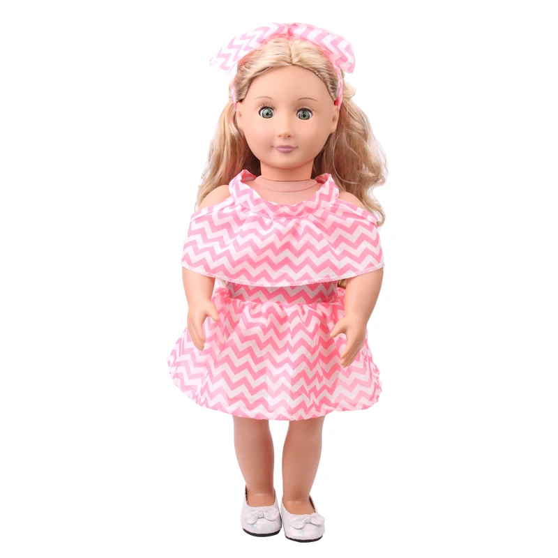 18 дюймов, с круглым вырезом, для девочек летнее платье с принтом для девочек+ повязка на голову, американский новорожденных юбка Детские игрушки подходит 43 см для ухода за ребенком для мам, детские куклы, c528-c529