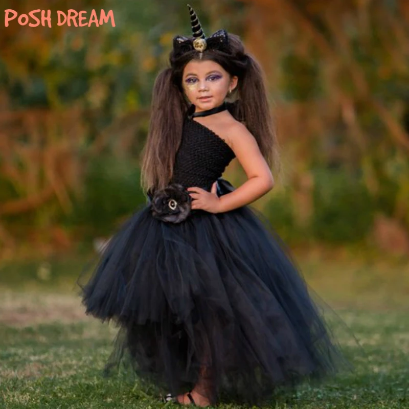 POSH DREAM The Dark Unicorn Inspired Tutu Dress Perfect for Halloween Black Kids Girls Costume Photograph Clothes | Детская одежда и