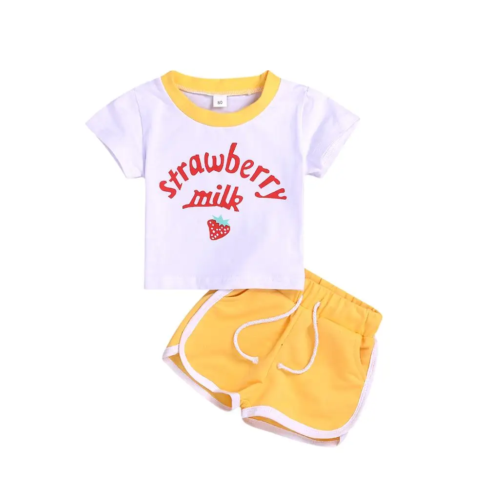 

Kid Baby Girl Sport Clothes Set Letter Print Top+Yellow Pant Clothing Set Bebe Outfit Summer Cloth