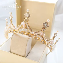 HIMSTORY Gorgeous Large Tiara Wedding Bridal Crowns Gold Clear Rhinestones Crystal Brides Headband Pageant Party Hair Accesories wedding bridal tiara crown clear zircon crystal rhinestones women brides diadem pageant party