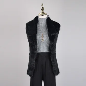 

ETHEL ANDERSON Lady Hand Knitted Vest Real Rabbit Fur Gilet Warm Collar Pockets Waistcoat Popular Coat Jacket Best Sale