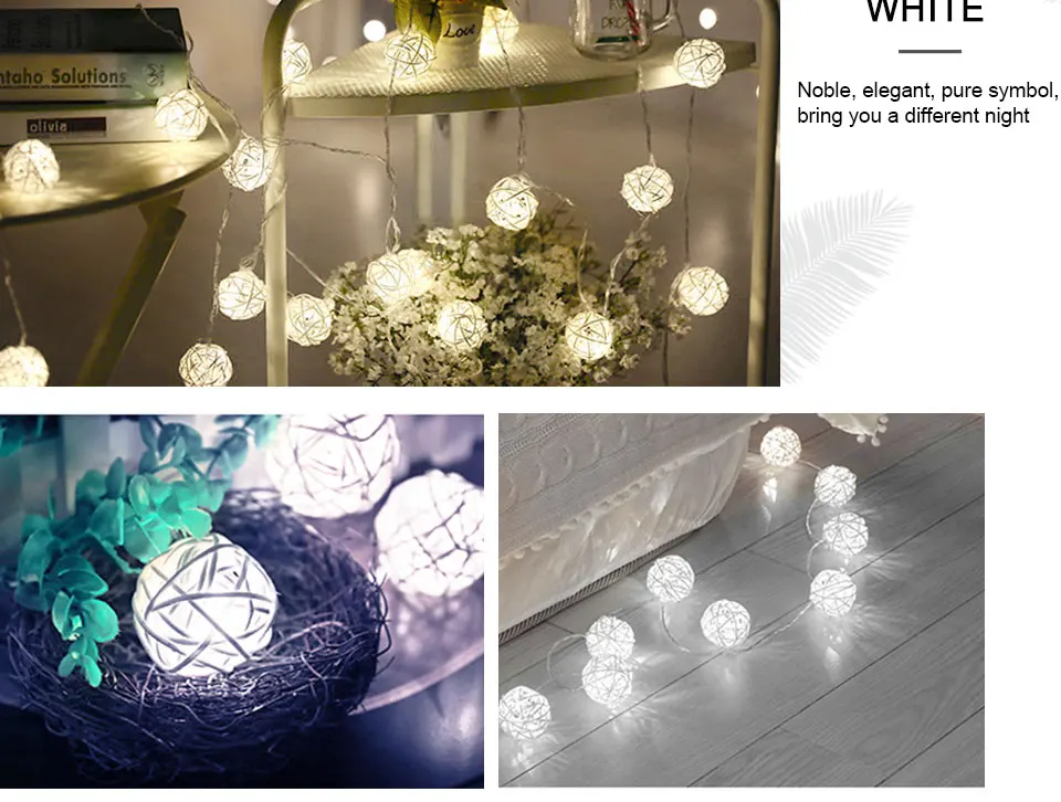  Rattan Balls LED String Lights Battery Garland Cotton Ball Light Chain Guirlande Lumineuse Holiday Christmas Lights Balls (11)