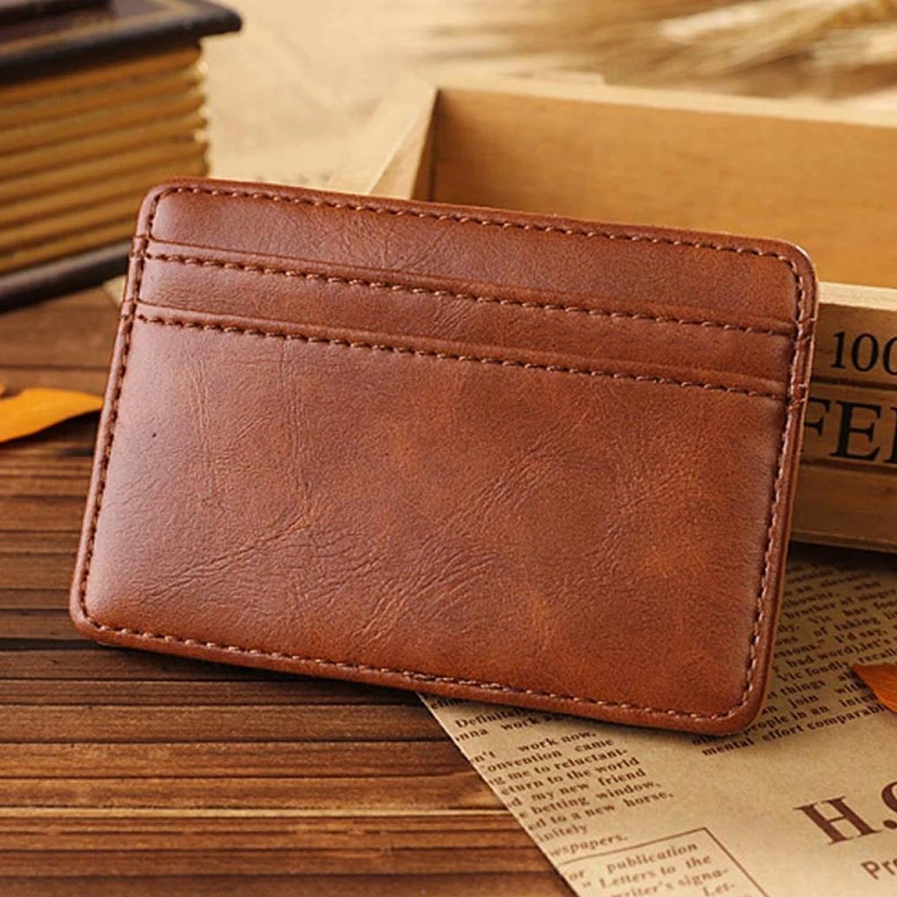 

Business Men Vintage Leather Wallet With Card Holder Elastic Band Pocket Slim Bifold Magic Durable Wallet Men 4 Card Slots