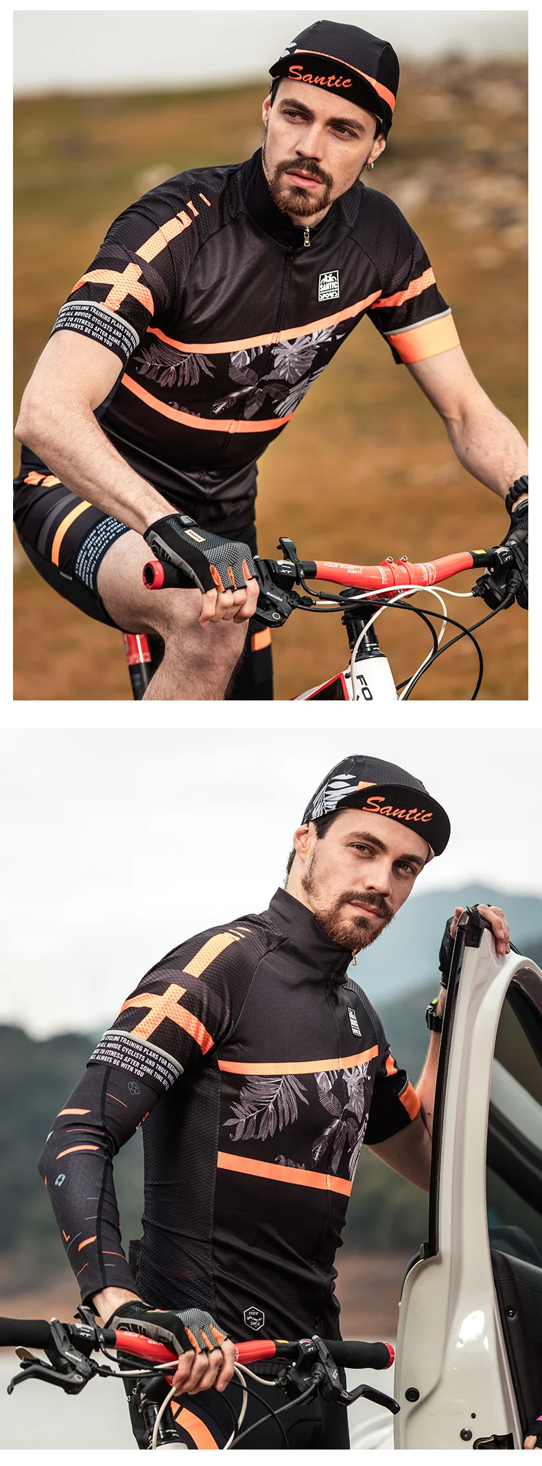 SANTIC 2018 Summer New Mountain Bike Short Sleeve Jersey Men Leaves Vintage Downhill Cycling Bicycle Quick Dry MTB Sport Men's (8)