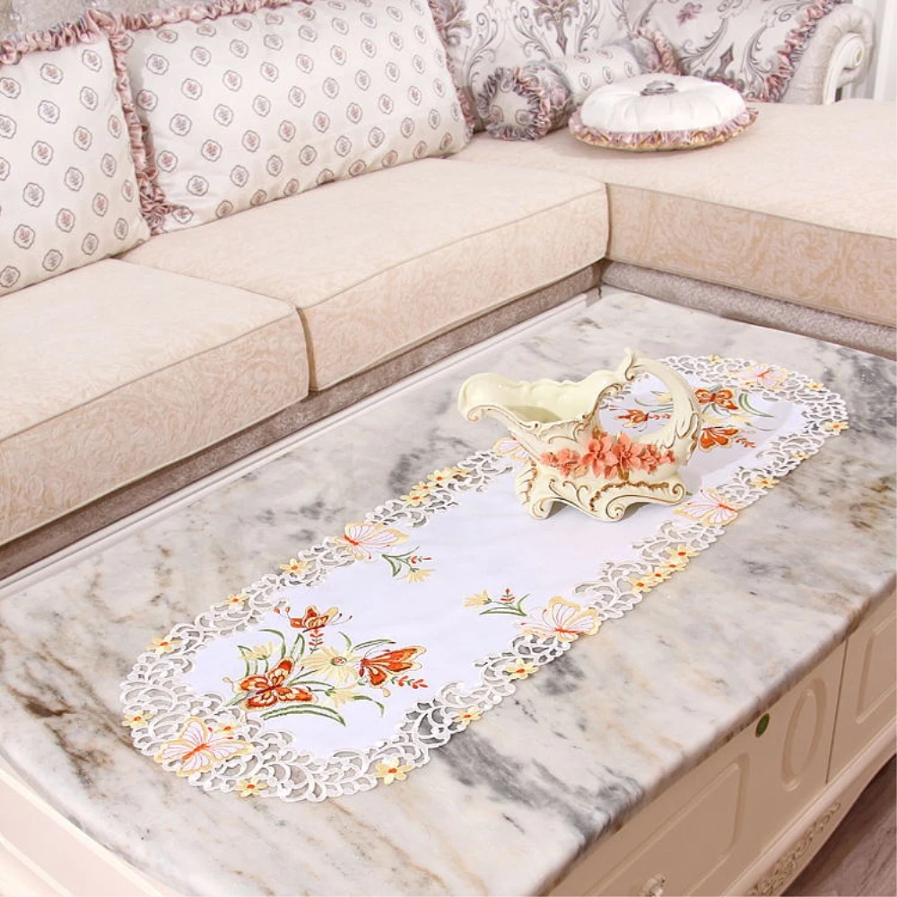 

RAYUAN New Embroidered Flower Butterfly Cutwork Oval Tablecloth Wedding Party Decor Table Cover Table Cloth 30x45CM 40x85CM