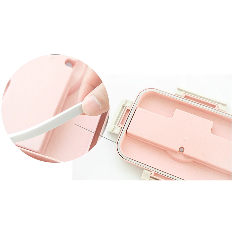 Small Leak-Proof Wheat Straw Lunchbox For Kids Student Food Storage Container Japanese Plastic Bento Lunch Box Accessories Set
