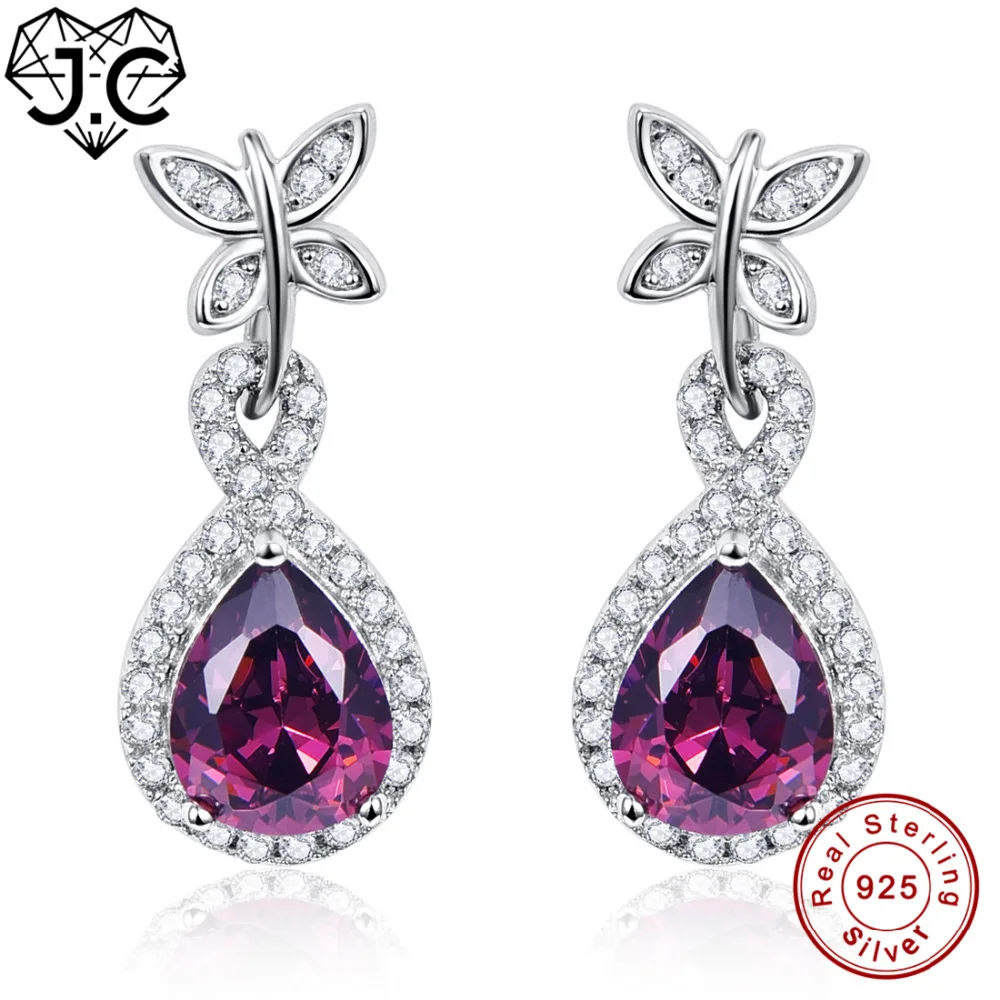 

J.C Gorgeous Spessartine Garnet & White Topaz Water Droped Solid 925 Sterling Silver Earrings Fine Jewelry Earrings for Women