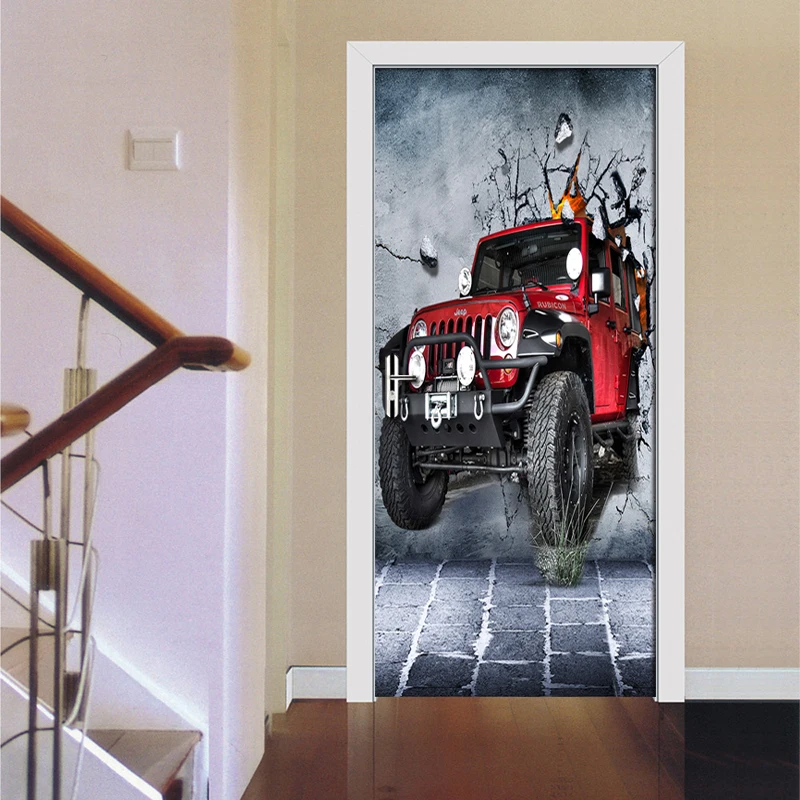 3D Wall Cool Red Cartoon Car Mural Wallpaper Wall Roll Living Room Bedroom Door Self Adhesive Vinyl Waterproof 3D Wall Painting cool painting