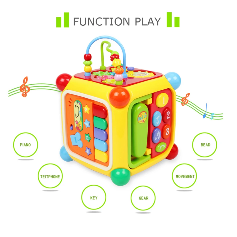 

GOODWAY 6 in 1 Play Methods Baby Toys with Piano Music Telephone Gear Function Colorful Around Beads Blocks Safe Educational Toy
