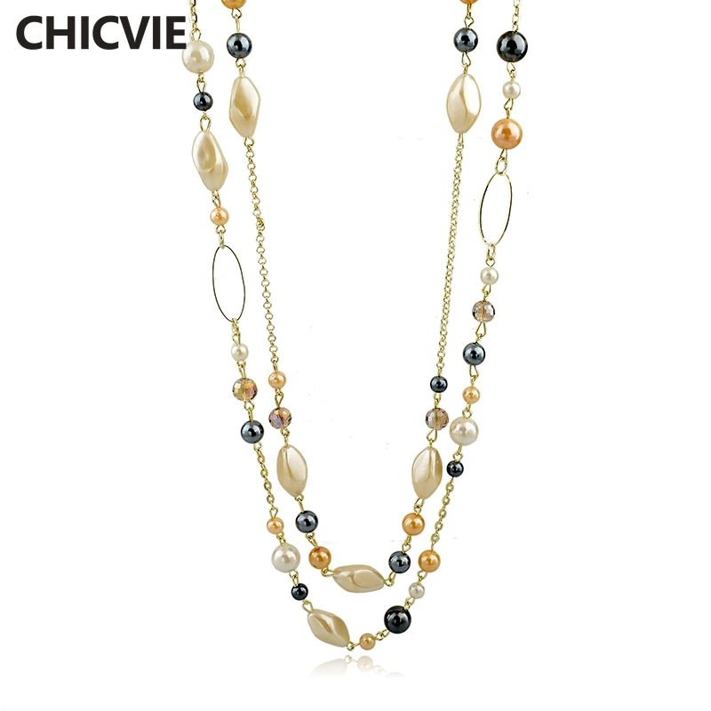 CHICVIE, ожерелье из бисера с натуральным камнем для женщин, Золотая цепочка, массивные винтажные аксессуары, этнические ювелирные изделия, ожерелье SNE140254
