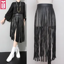 Панк заклепки черные кожаные юбки женские заклепки пояс-шнур юбки женские Высокая талия офисные формальные школьный стиль; лето