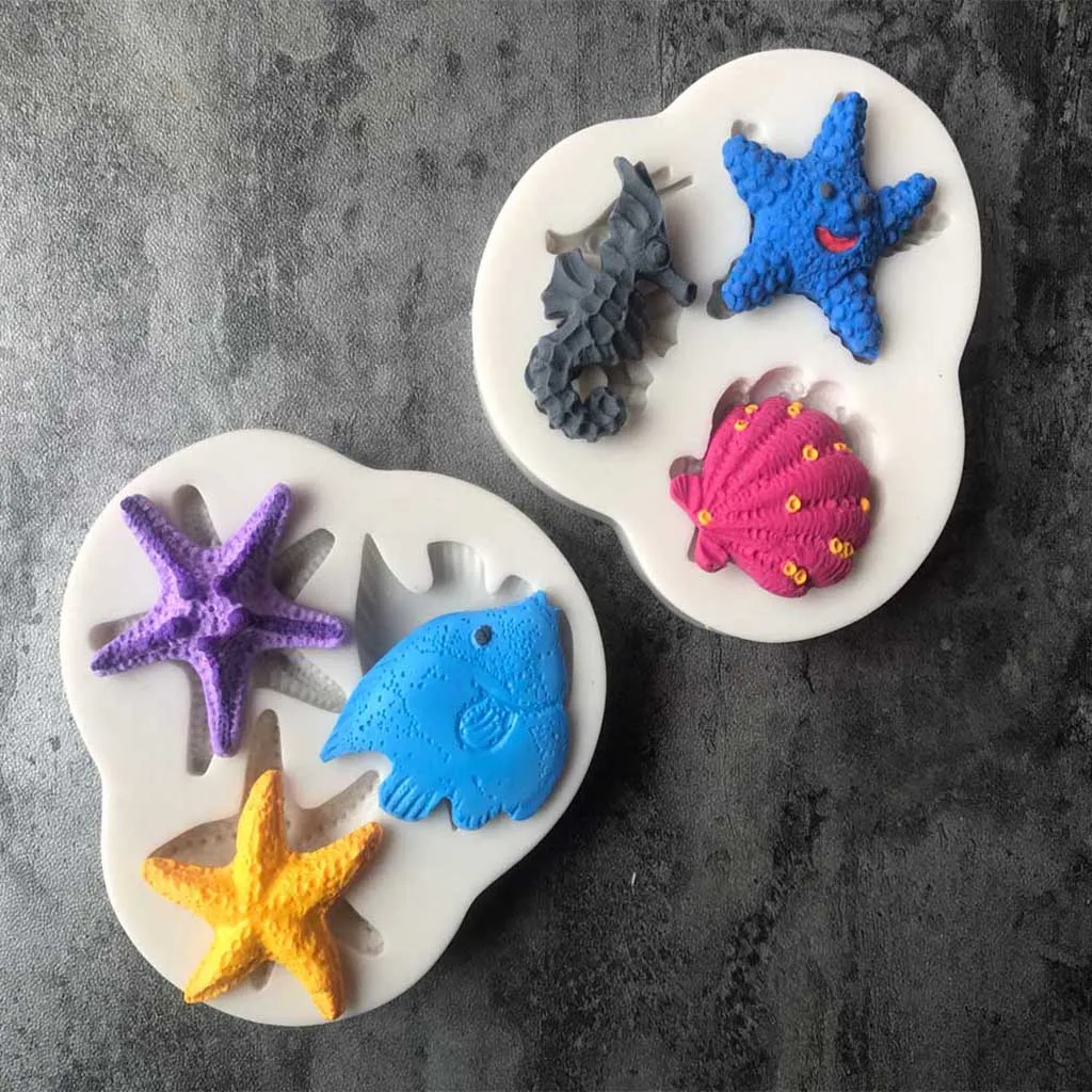 3D Fondant Cake Molds Seahorses /Shells/Tarfish Sea Animal Cake Decorating Mould Tools