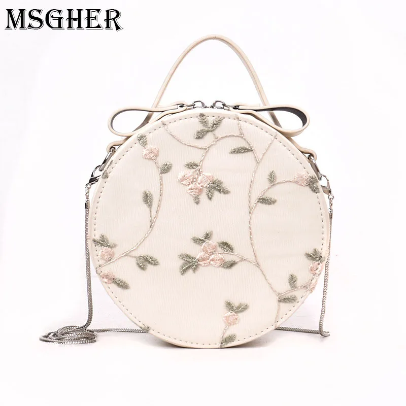 

MSGHER Summer Female Bag Fashion Small Round Bag Small Tote Ladies Purse Cute Handbag Bud Silk Bag Metal Chain Bags WB840