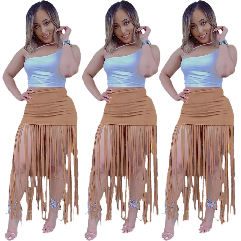 

Hot style summer women skirt tassel sexy high waist skirt femme lady slim elegant long skirts party LS6156