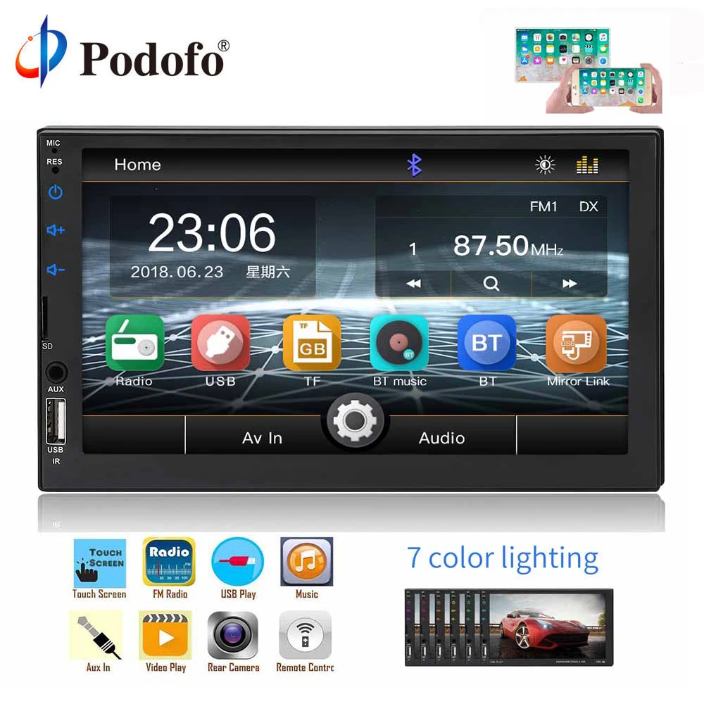 

Podofo 2 Din Android 8.1 Car Multimedia Player WIFI Bluetooth USB Radio Stereo 2 Din 7'' Android Mirror Link Autoradio Audio