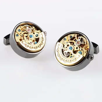 

2017 new mens high quality french functional watch movement cufflinks stainless steel Motion shirt cufflink gemelos for gift