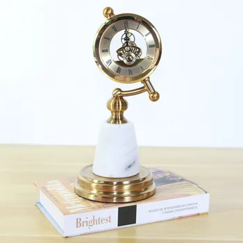 

European Style Home Bedroom Bedside Table Electroplate Marble Table Clock American Living Room Ornaments Craftwork X1487