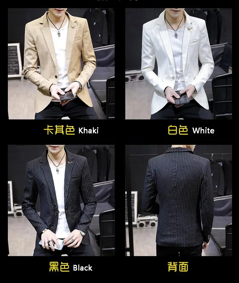 Men's Blazers and Suit Jackets One Button Striped Casual Suit Mens Blazer Jacket Slim fit New