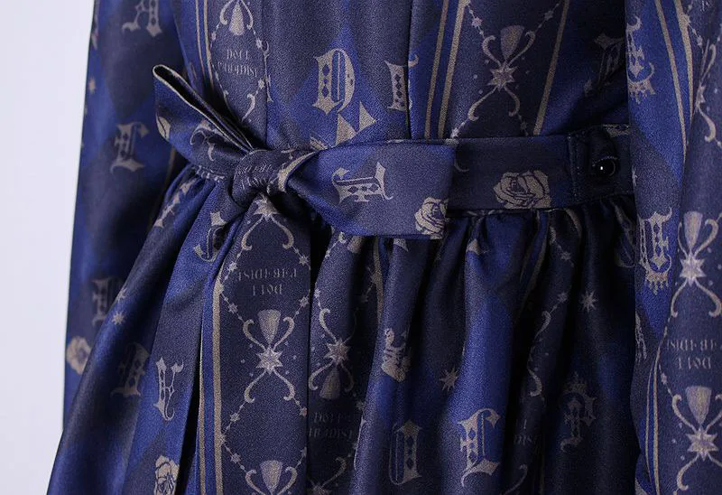 Летние женские туфли Лолиты костюм синий кружева Мори op платье с матросским воротником талии галстук Цветочный принт Королевский