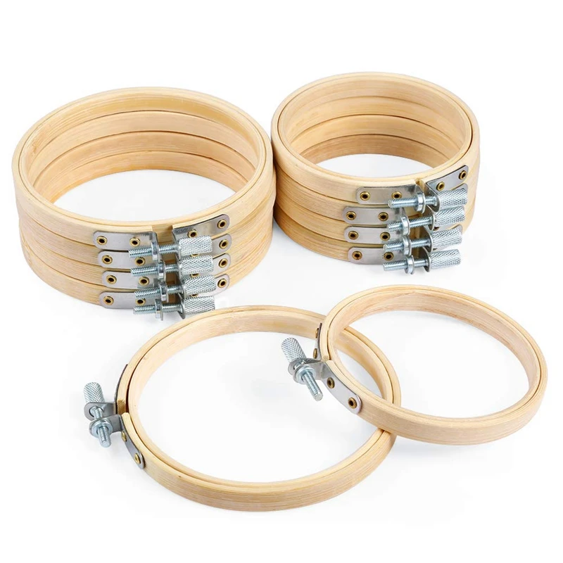

10 Piece 3 Inch And 4 Inch Embroidery Hoops Bamboo Circle Cross Stitch Hoop Ring For Christmas Ornament Art Craft Handy Sewing