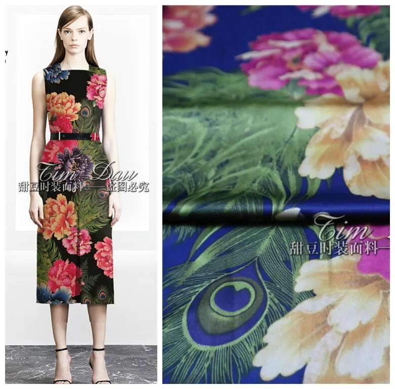 

150cm heavy elastic printed fabric high imitation silk cheongsam fabric digital printing Hanfu dress fabric wholesale cloth