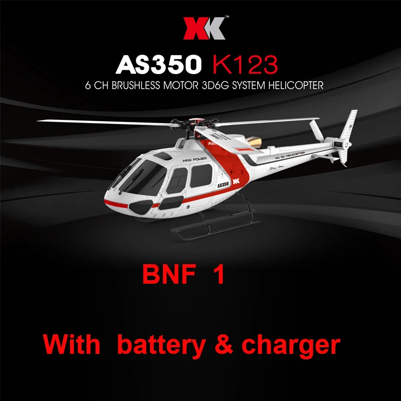 

XK K123 BNF 1 (Without remote control) (with battery & charger ) 6CH Brushless AS350 Scale 3D6G System RC Helicopter