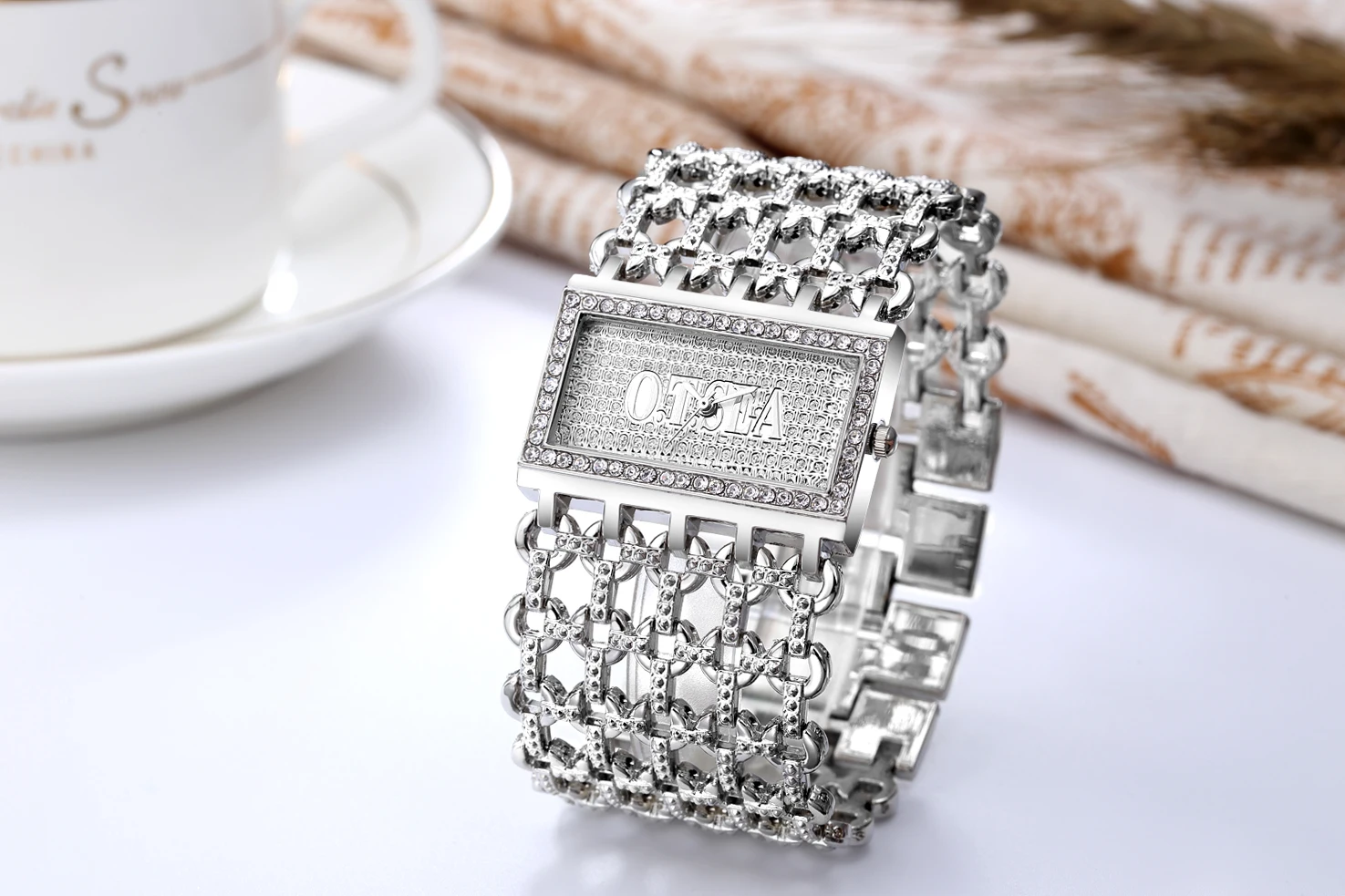 Роскошные брендовые золотые часы O. T. SEA с большим циферблатом, женские модные кварцевые наручные часы с кристаллами, Relogio Feminino 2103