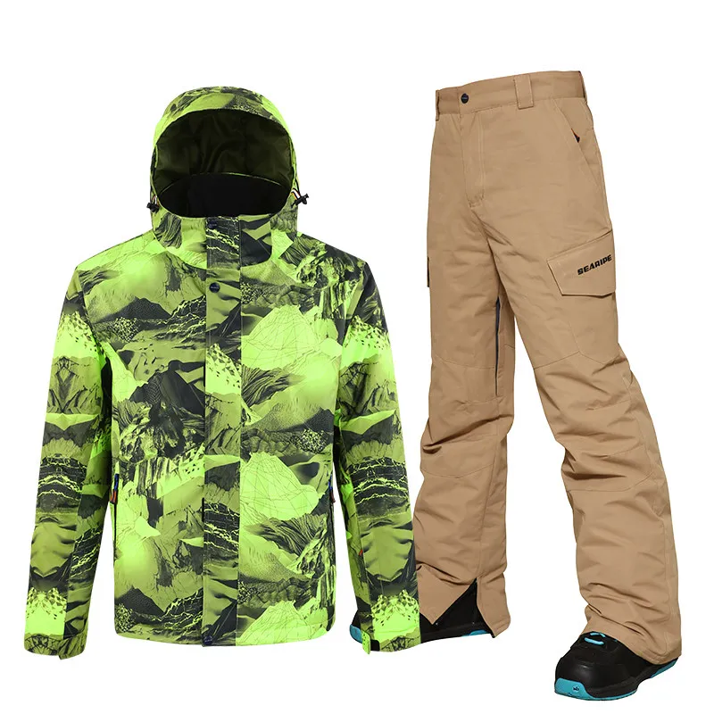 SEARIPE утолщенный теплый лыжный костюм мужской зимний ветрозащитный водонепроницаемый лыжный сноуборд куртка брюки костюм мужской размера плюс 3XL - Цвет: COLOR 15