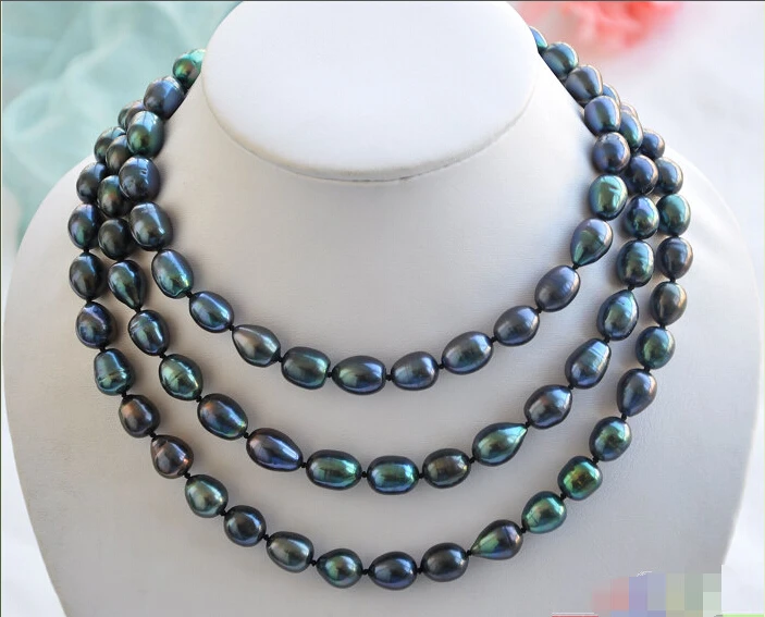 

Free shipping >>>>>P4250 50" 14mm peacock black rice freshwater cultured pearl necklace