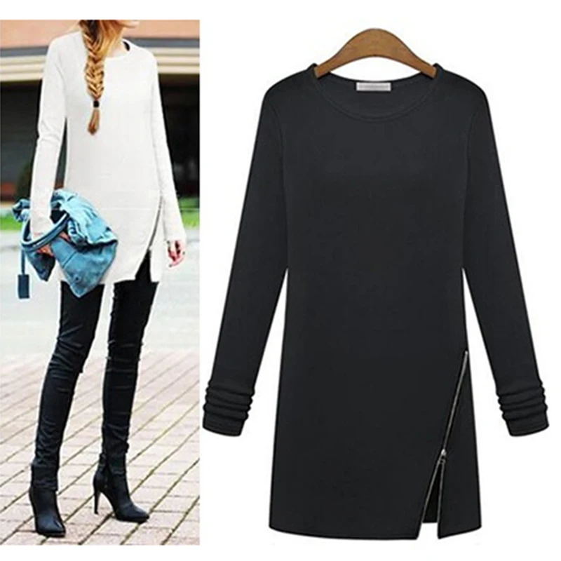 Spring Autumn Casual Thin Sweater Women Sweaters Long Sleeve O Neck Pullovers Female Side Split Sexy Zipper | Женская одежда