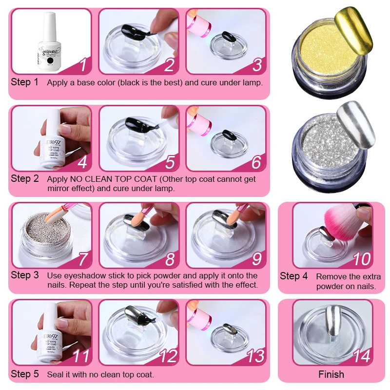 Nail Art Holographic Metallic Mirror Effect Chrome Powder Gold Nail Art Holographic Metallic Mirror Effect Chrome Powder Gold Silver Sponge Stick Diy Decoration Tool In Glitter From Beauty Health On