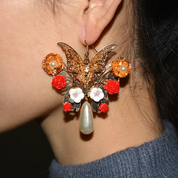 Classic Flower Butterfly Long Earrings for women