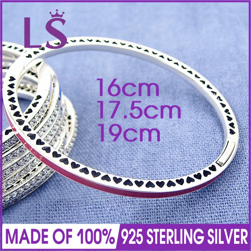 

LS High Quality Real 925 Silver Multicolor Radiant Hearts Bangle Fit Original Charms & Beads Pulseira Encantos.100% Fine Jewelry