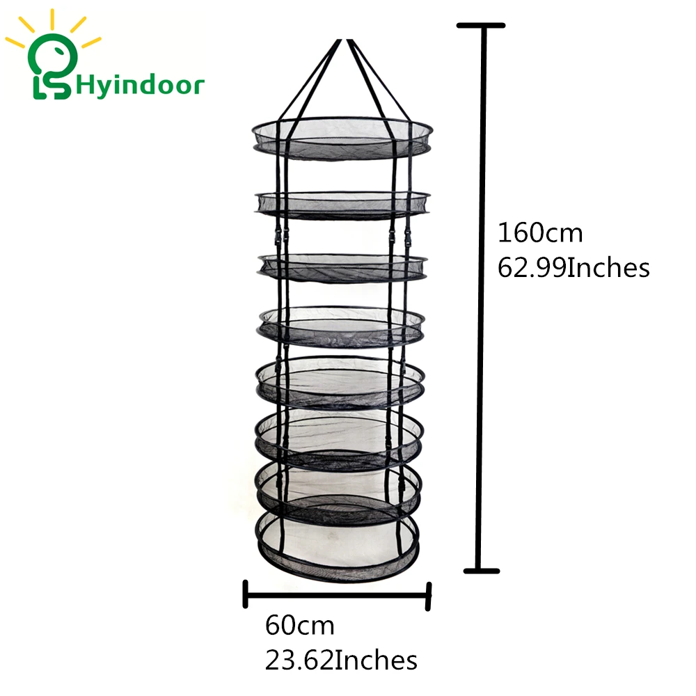 Hyindoor Съемная уборочная сухая стойка проволочная сетка Сумки для белья Висячие травы сушки одежды корзина 8 ярусов диаметр 60 см