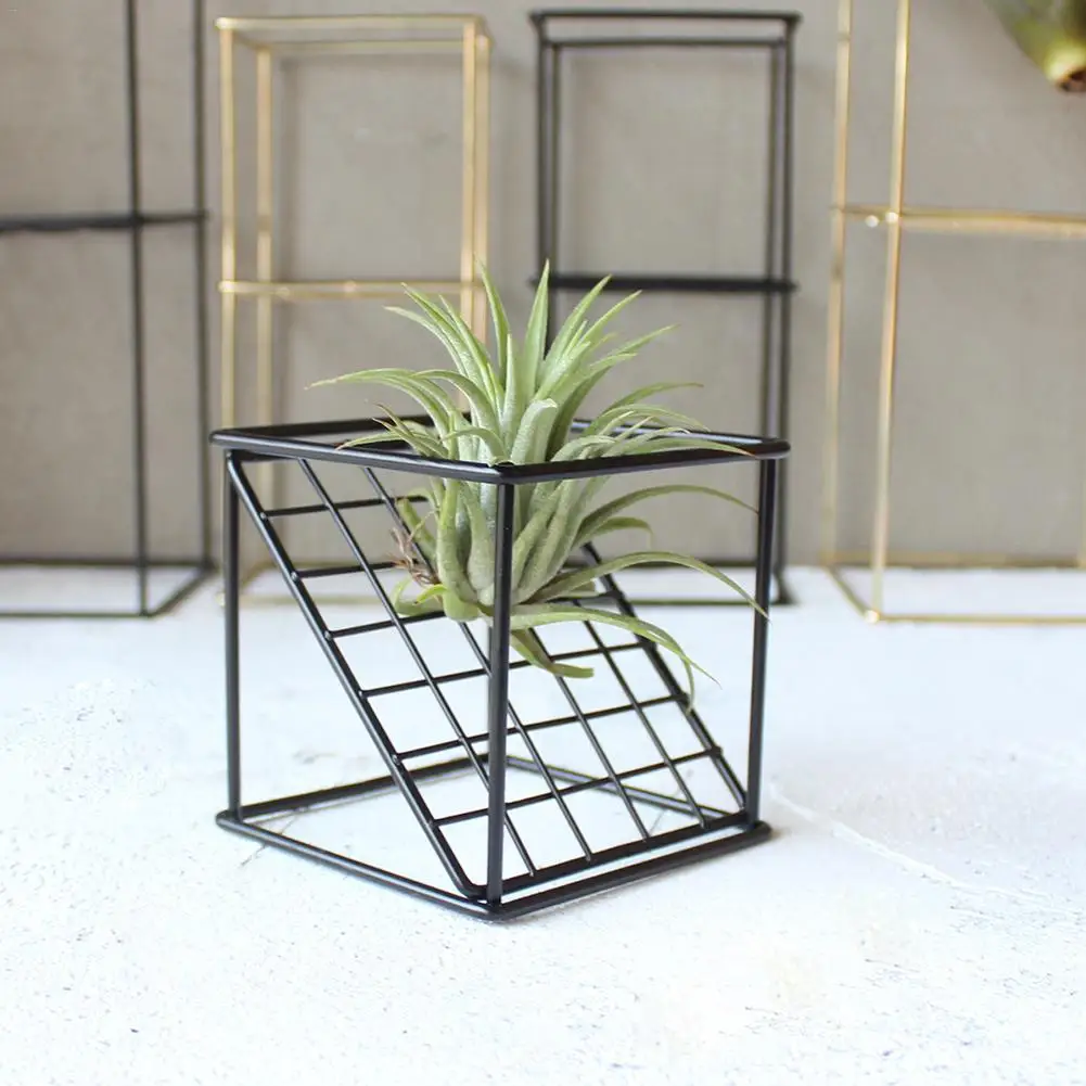 

Rustic Tillandsia Iron Freestanding Hanging Rack Holder Metal 2-layer Geometrical Grid Air Plant Receptacle Flower Stand