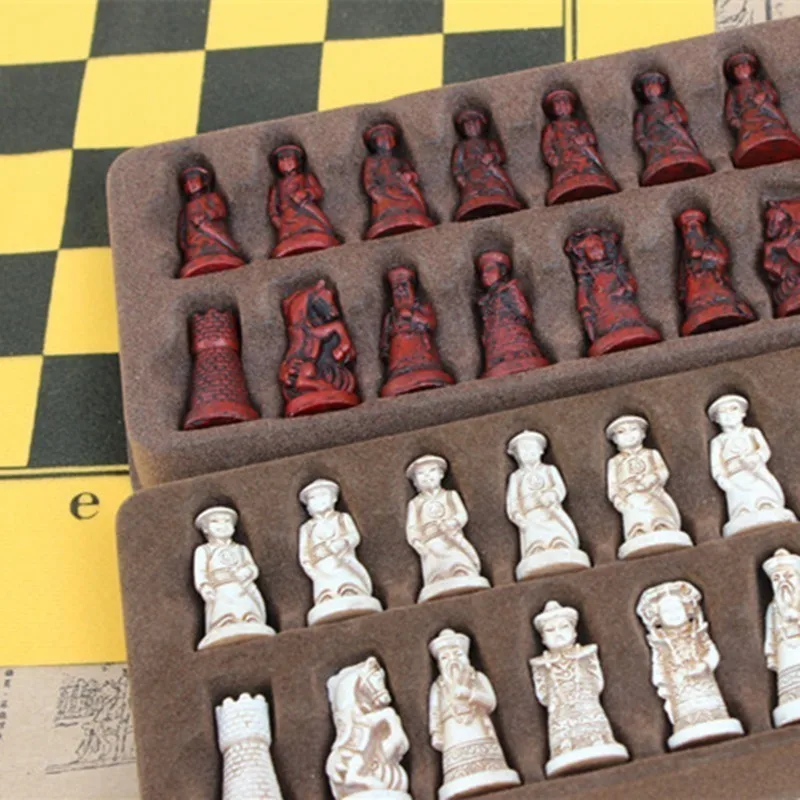 Chess Pieces and Board Antique Leather