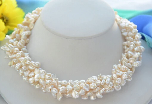 

Jewelr 005625 6strands white BAROQUE lamina KESHI REBORN PEARL NECKLACE 18inch
