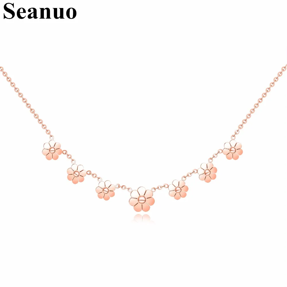 

Seanuo Rose Gold Color 7 Small Daisy Flower Women Choker Necklace For Wedding Elegant Stainless Steel Female Bridal Necklace Hot