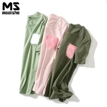 Mooishe Summer Funny Women T Shirt Pink Fluff Pocket Loose Short Sleeve Solid Women T-Shirts Tops Green/Pink Tops